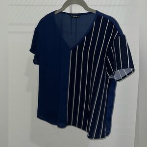 Women’s Sheer Navy Blue Short Sleeve Blouse